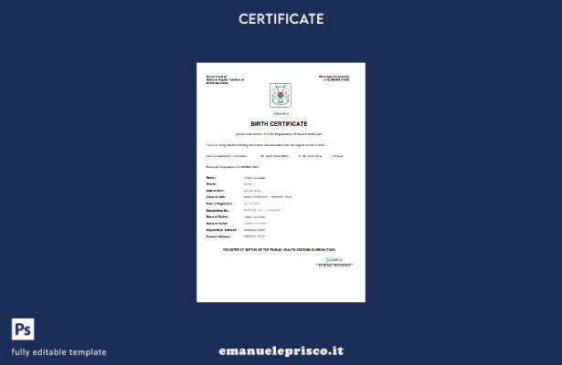 stile verificato Certificato di nascita del Burkina Faso Modello Word e PDF
